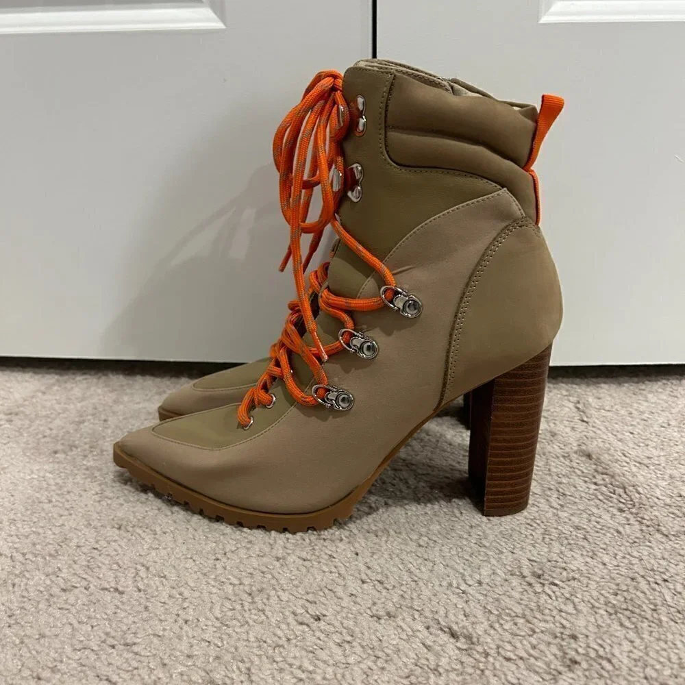 Steve Madden Tan Karey Leather Pointed Toe Lace-up Boots Size 8 - Picture 2 of 10